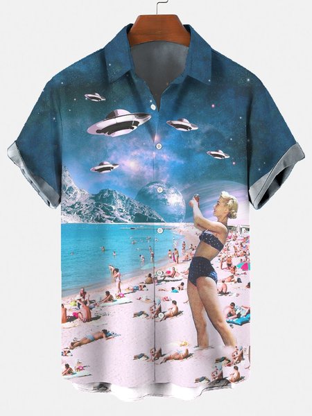 

Cotton-Blend Casual Shirts, As picture, Men's shirts
