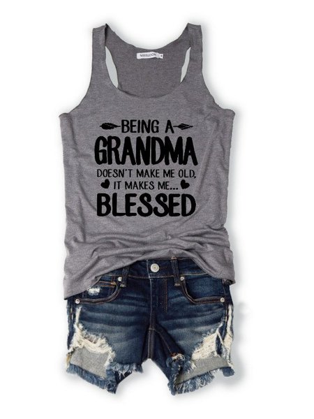 

Grandma O-Neck Gray Summer Tank Top Vest, T-shirts