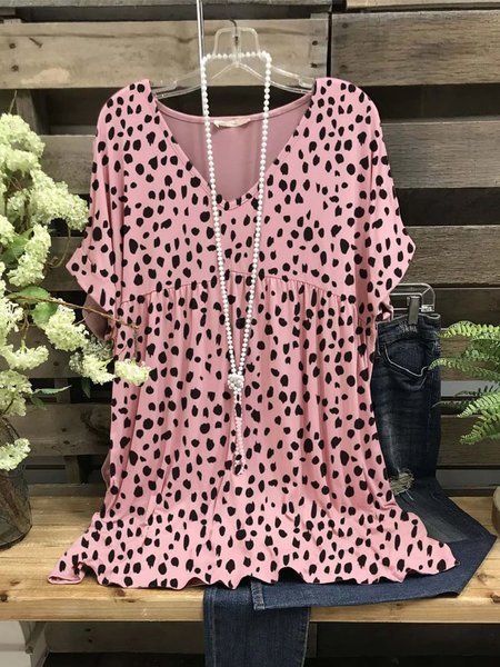 

Short Sleeve Printed Vintage Shirts & Tops, Pink, Blouses & Shirts