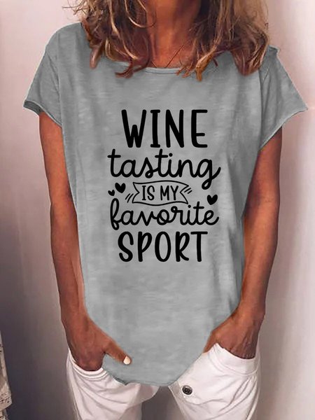 

Wine Tasting Graphic Round Neck Short Sleeve Loose Tee, Gray, T-shirts