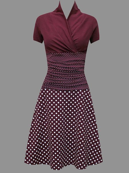 

Cotton-Blend Short Sleeve Dresses, Wine red, Dresses