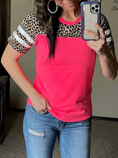 

Vintage Crew Neck Short Sleeve Shirts & Tops, Rose red, Auto-Clearance
