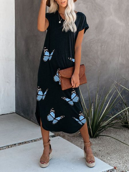

Butterfly Scoop Neckline Casual Shirts & Tops, Black, Casual Dresses
