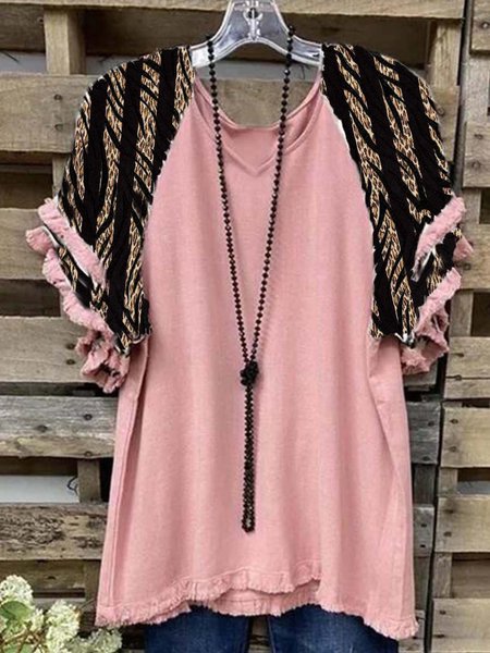 

Short Sleeve Leopard Printed Shirts & Tops, Pink, Blouses & Shirts
