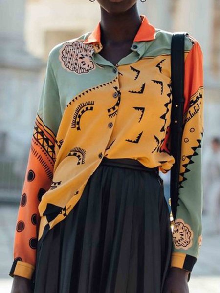 

Shift Shirt Collar Long Sleeve Shirt, Yellow, Blouses and Shirts