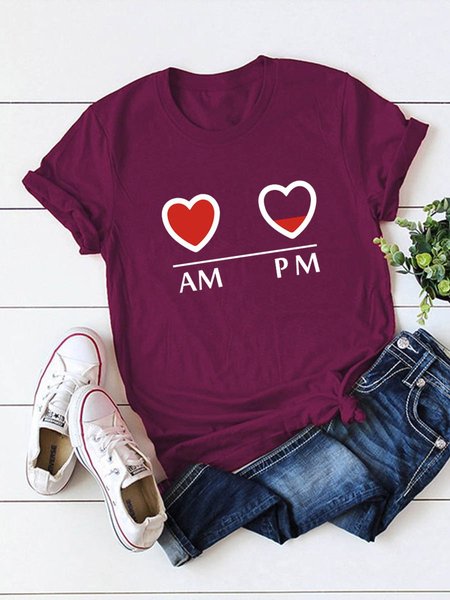 

AM And PM Charging Heart Shaped Tee, Wine red, T-shirts