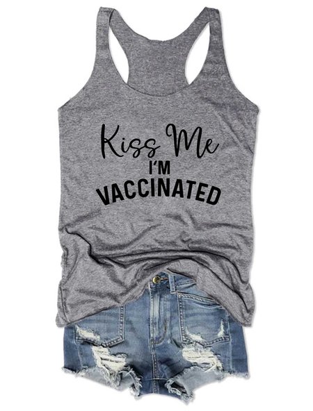 

Kiss Me I'm Vaccinated coronavirus Tank Top, Gray, T-shirts