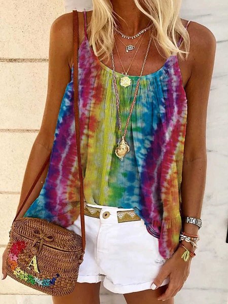 

Casual Tie-dyed Print Camisole Tops, As picture, Tanks & Camis