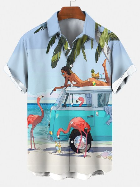 

Square Neck Abstract Cotton-Blend Shirts & Tops, As picture, Short Sleeves Shirts