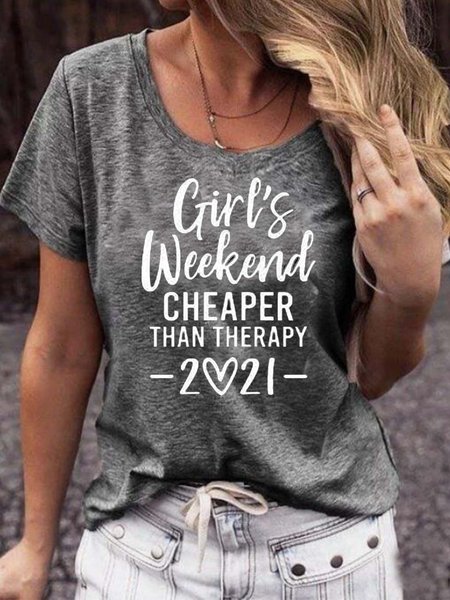 

Printed Cotton-Blend Short Sleeve Letter T-shirt, Gray, Tops