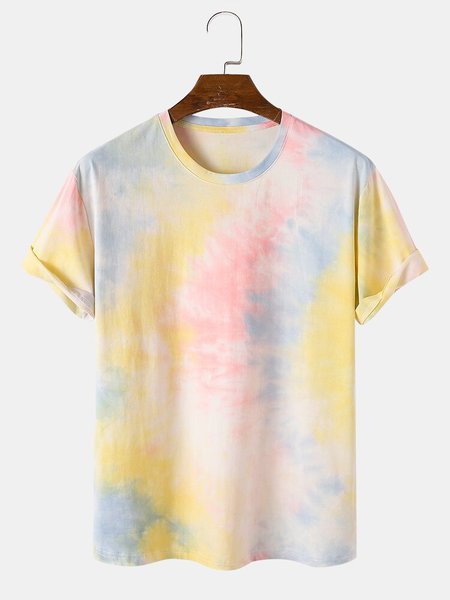 

Mens Colorful Tie Dye Short Sleeve Breathable T-Shirt, Pink, Men's t-shirts