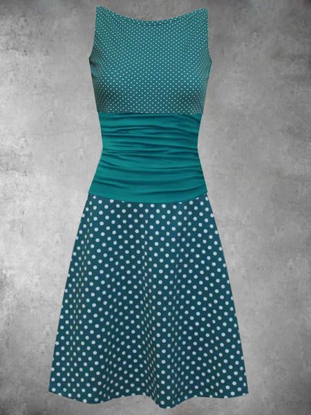 

a pois senza maniche Stampato Misto Cotone Girocollo Vacanza Estate Blu Abito, Dresses