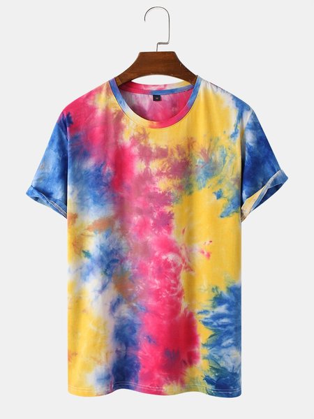 

Mens Colorful Tie Dye Short Sleeve Breathable T-Shirt, Blue, Shirts ＆ Blouse