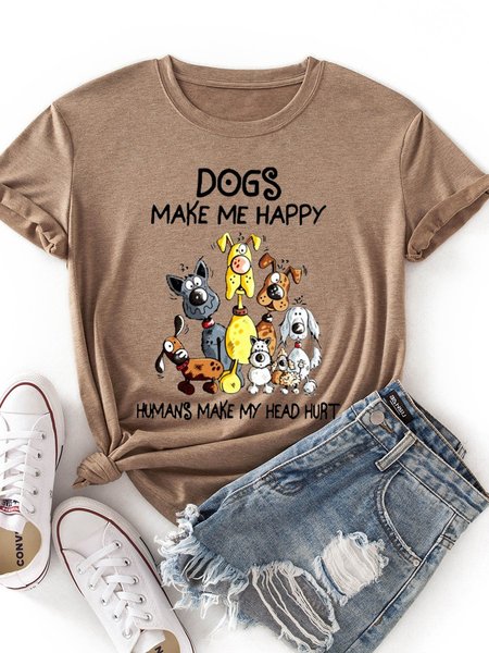 

Dogs Make Me Happy Humans Make My Head Hurt Graphic Tee, Khaki, T-Shirts