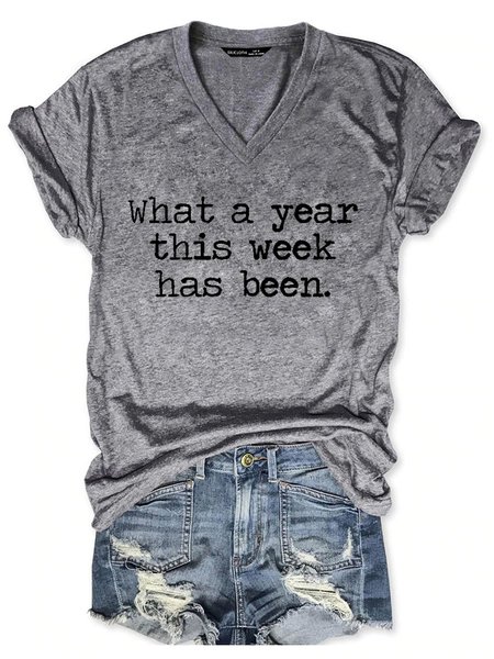 What A Year Cotton-Blend Casual Women Tee, Gray, T-shirts
