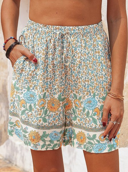 

Cotton Floral Shift Pants, As picture, Shorts