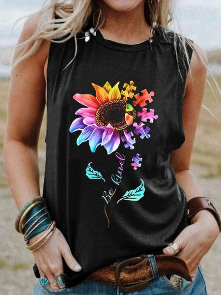 

Be Kind Colorful Sunflower Autism Puzzle Piece T-shirt Gift, Black, T-shirts