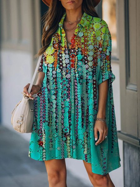 Statement Mezza Manica Collo a scialle Abito, Blu, Mini Dresses