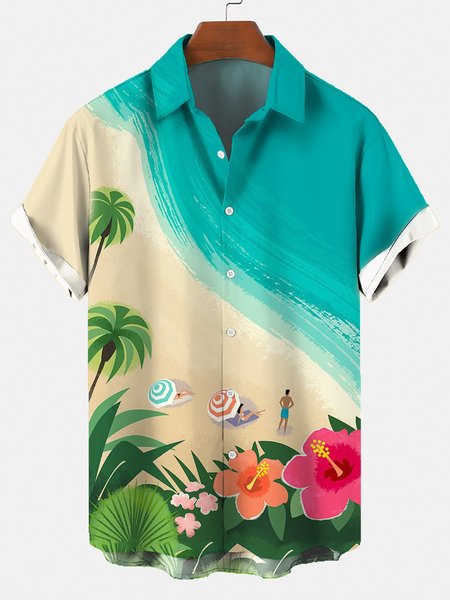 

Casual Cotton-Blend Square Neck T-shirt, As picture, Men's shirts