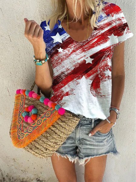

Short Sleeve Casual Star T-shirt, White, Tops