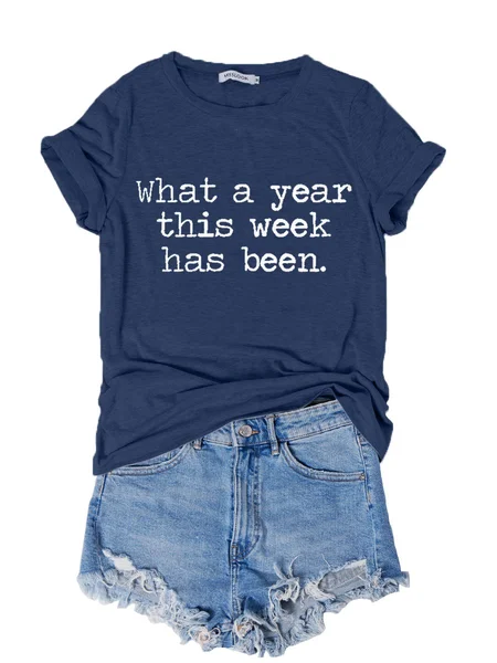 

What A Year Letter Short Sleeve Casual Shift Women Tee, Deep blue, T-shirts