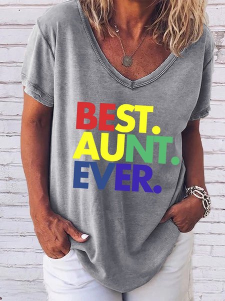 

Best Aunt Ever Short Sleeve V Neck Women Tee, Gray, T-shirts
