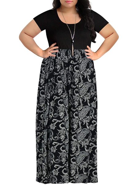 

Scoop Neckline Tribal Casual Printed Knitting Dress, Navy, Floral Dresses