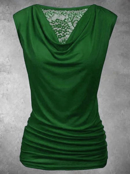 

taglia grande Scollo a V Casuale senza maniche Top, Verde, Blouses & Shirts