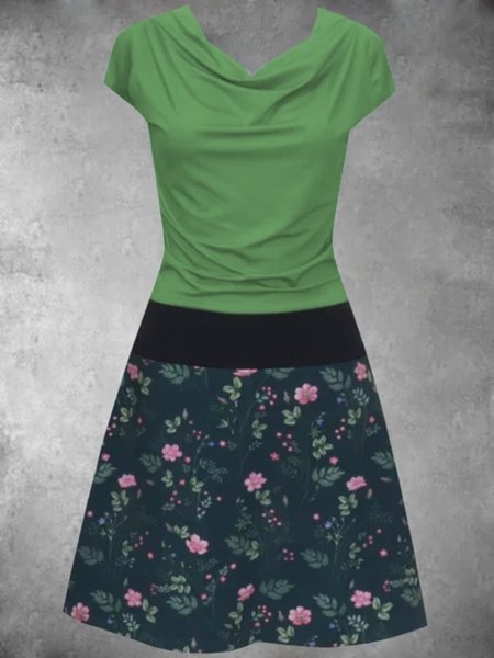 

Casuale Maniche Corte Stampato Abito, Verde chiaro, Dresses