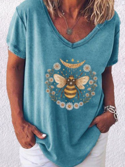 

Camicie & Top Casuale Stampato Maniche Corte, Azzurro, Blouses & Shirts