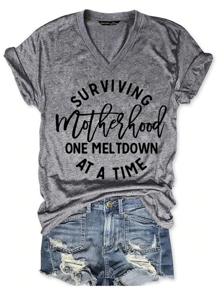 

Motherhood Shift Letter Casual Cotton-Blend Women Tee, Gray, T-shirts
