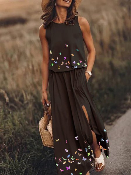 New Women Chic Vintage Boho Holiday Shift Casual Butterfly Sleeveless Weaving Dress