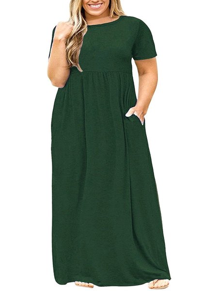 

Solid Round Neck Casual Weaving Dress, Dark green, Dresses