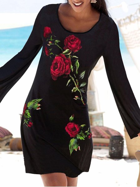 

Abito Maniche Lunghe Floreale, Nero, Dresses