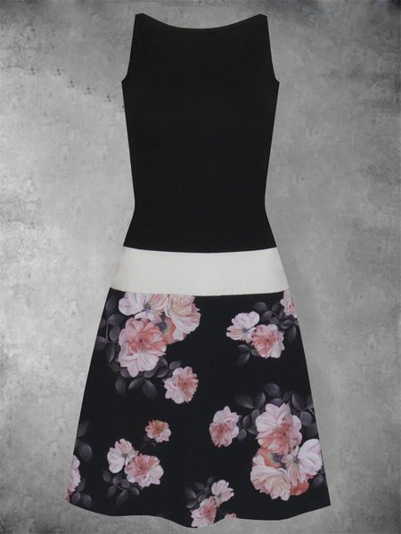 

Abito Stampato Floreale Casuale Senza Maniche, Nero, Dresses