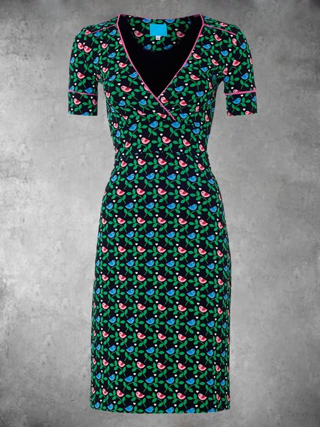 

Casual Short Sleeve V Neck Plus Size Printed Dress, Green, Auto-Clearance