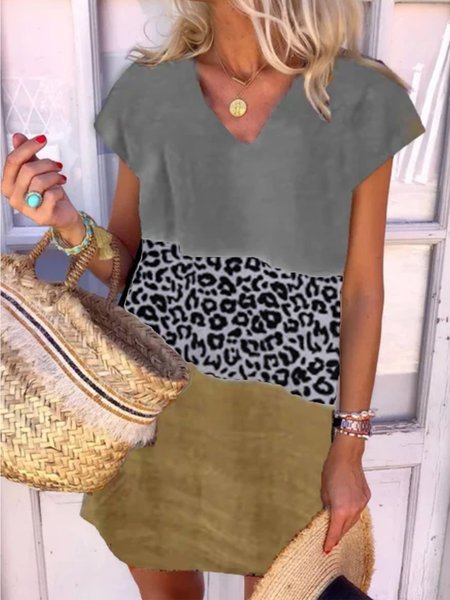 Abito Maniche Corte Scollo a V, Grigio, Blouses & Shirts