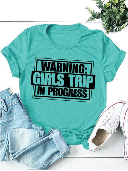 

Warning Girl 'S Trip Crew Neck Casual Women Tee, Lake blue, T-shirts