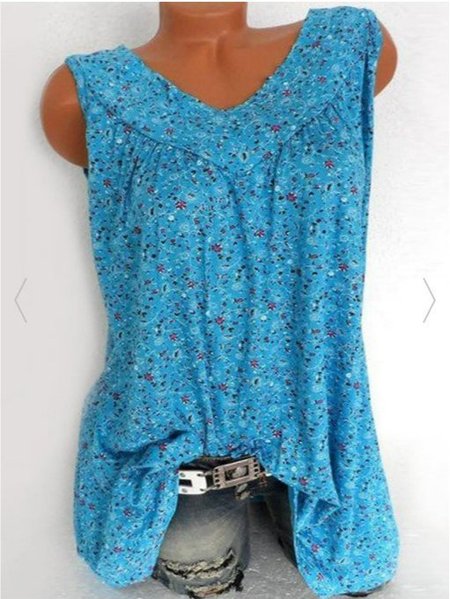 

Floral Holiday Sleeveless Shirt & Top, Blue, Tank Tops & Camis