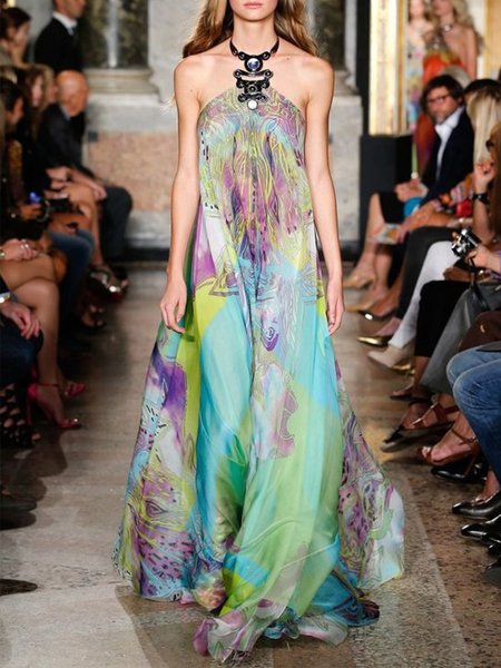 

Vintage Elegante Geometrico Stampata Floreale taglia grande senza maniche Gonna Casuale, Multicolore, Maxi Dresses