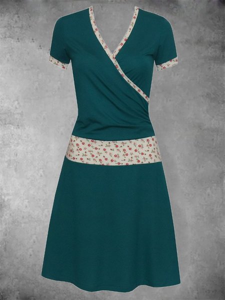 

Floral-Print Cotton-Blend Casual Short Sleeve Dresses, Green, Auto-Clearance