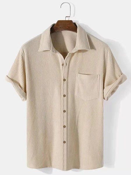 

Men's Printed Patchwork National Style Short Sleeve Casual Loose Shirt, Khaki, Blouses&Shirts