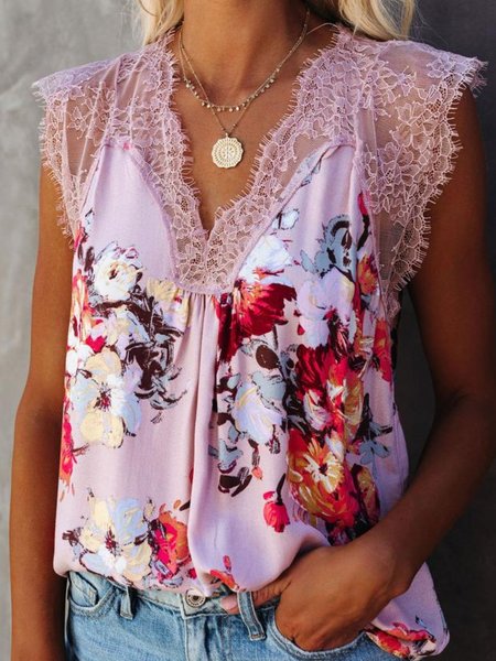 Scollo a V Maniche Corte Camicie & Top Cotone, Rosa, Blouses & Shirts