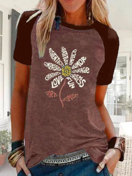 

Plus Size Casual Short Sleeve Letter T-shirt, Red, T-Shirts