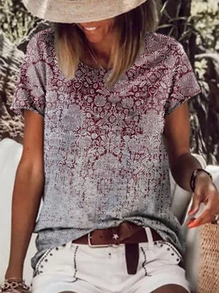 

Camicie & Top Casuale Stampato Floreale Maniche Corte, Cremisi, Blouses & Shirts