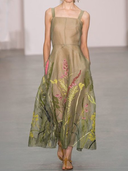 

Elegante Geometrico Floreale Senza Maniche Gonna Casuale, Verde, Dresses