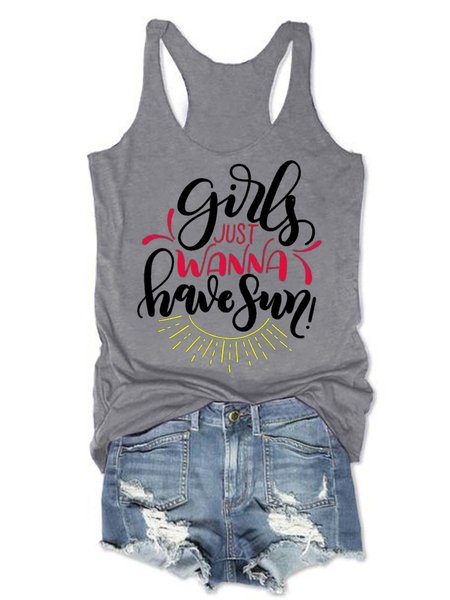 

Girls Just Wanna Have Sun Women's Sleeveless Shirt, Grey, Tank Tops