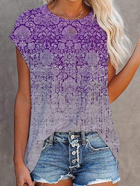 

Maniche Corte Dritto Casuale Camicie & Top, Viola, Blouses & Shirts