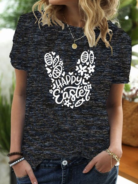 

Casual Crew Neck Short Sleeve Printed T-shirt, Deep gray, Tops