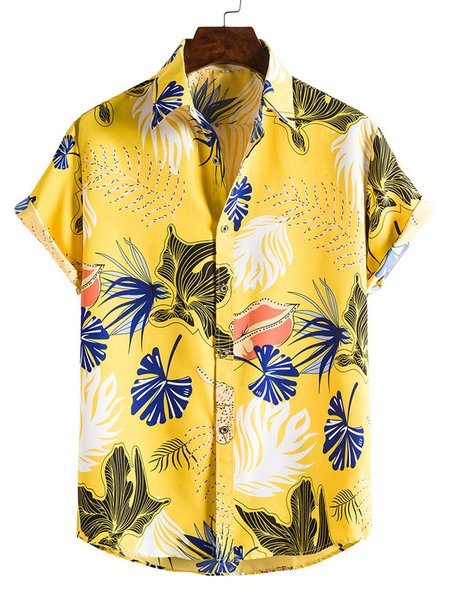 

Leaves Casual Shirts & Tops, Yellow, Short Sleeves Shirts